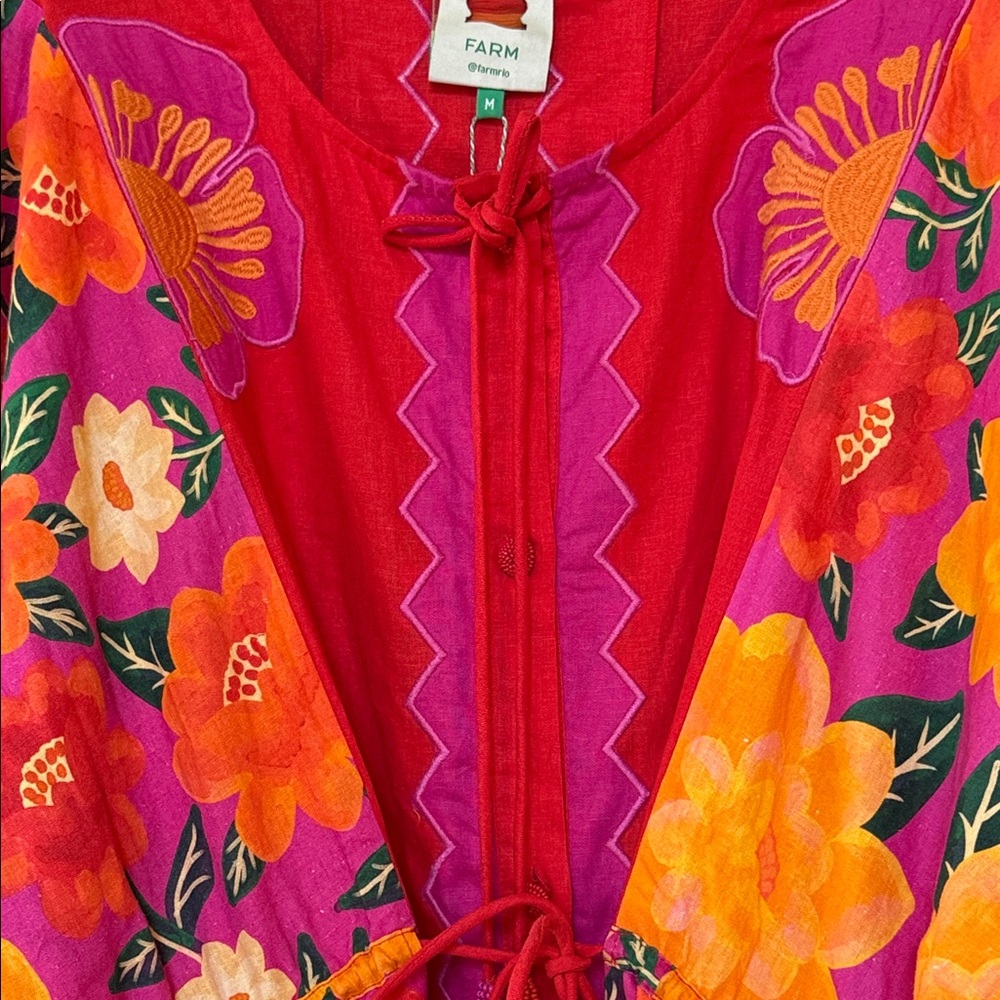 NWT Farm Rio Sunset Patchwork Maxi Dress in a red/orange multi-color size medium - Picture 9 of 14